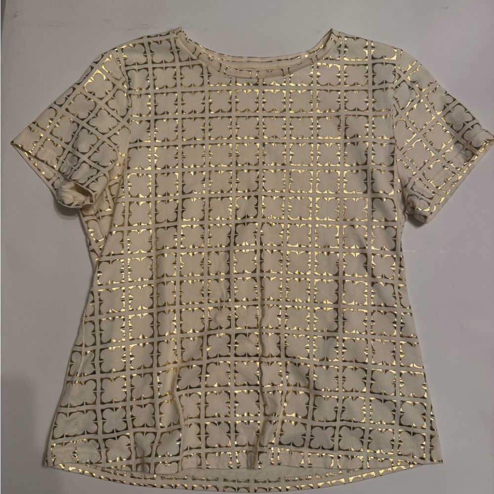 Liz Claiborne Cream and Gold Short Sleeve Blouse, Large